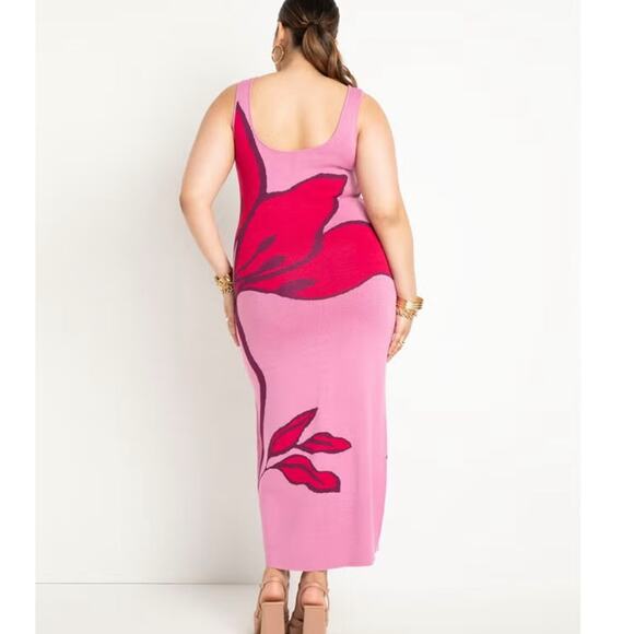 Eloquii Pink and White Asymmetrical Bodycon Midi Dress - Picture 3 of 3